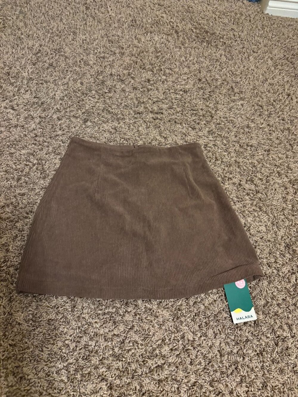 Halara Corduroy Mini Skirt XS Xtra Small Zip Back Undershorts Neutral Fall NEW
